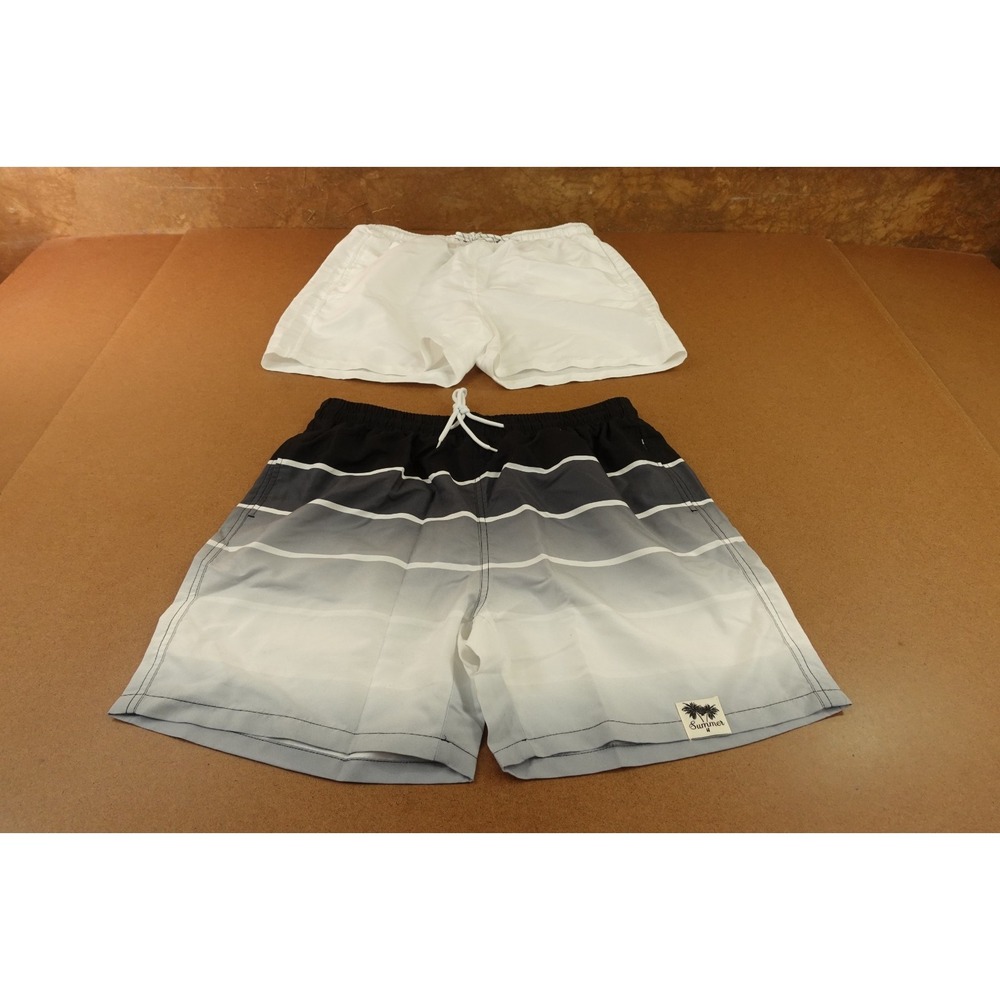 Shein Mens Size XL Black Gradient/ White Mesh Lined Swim Shorts 2 Pieces New